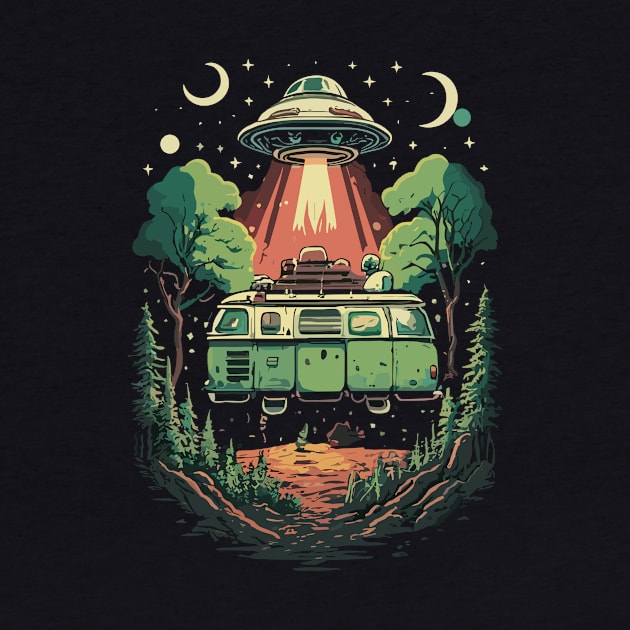 Alien Encounter: Vintage Van Under Cosmic Lights by DAVINCIOO